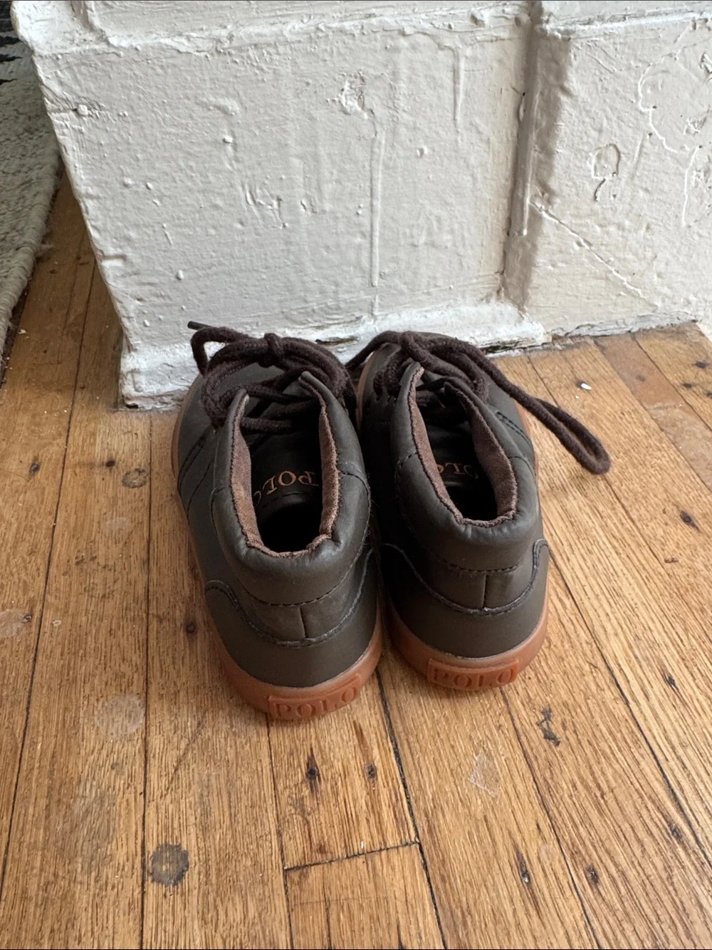 Polo by Ralph Lauren Boys Dark Brown Leather Lace-Up Boots with Tan Sole
